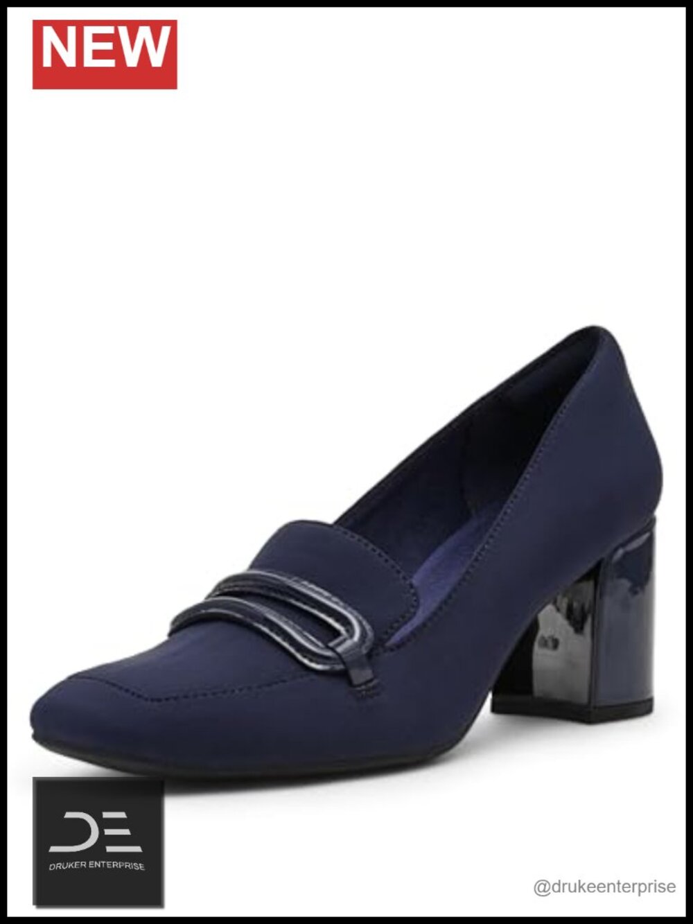 Anne Klein Women's Toni Block Heel Pumps Square Toe (Navy Stretch)